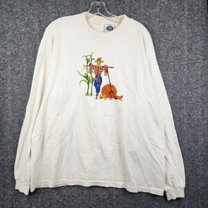 Threads on Threads Scarecrow Shirt‎ Unisex 2 Cream Good Vintage Embroidered Fall